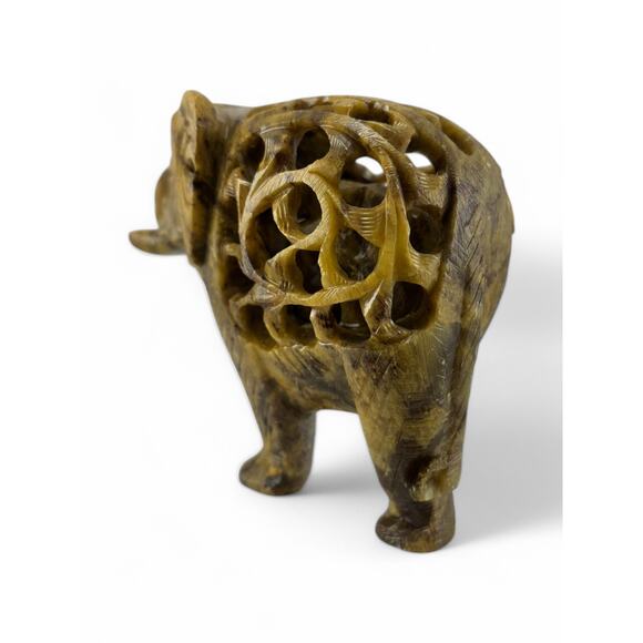 Hand-Carved Soapstone Elephant Figurine with Intricate Inner Baby Elephant - Picture 9 of 10